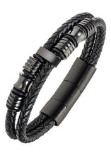 Charger l&#39;image dans la galerie, BRACELET Homme cuir noir et acier RUCKFIELD
