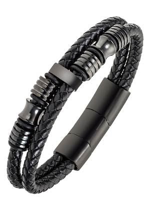 BRACELET Homme cuir noir et acier RUCKFIELD