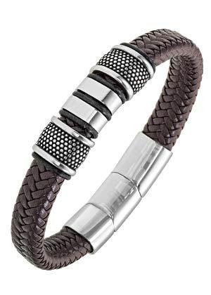 BRACELET Homme cuir marron et acier RUCKFIELD