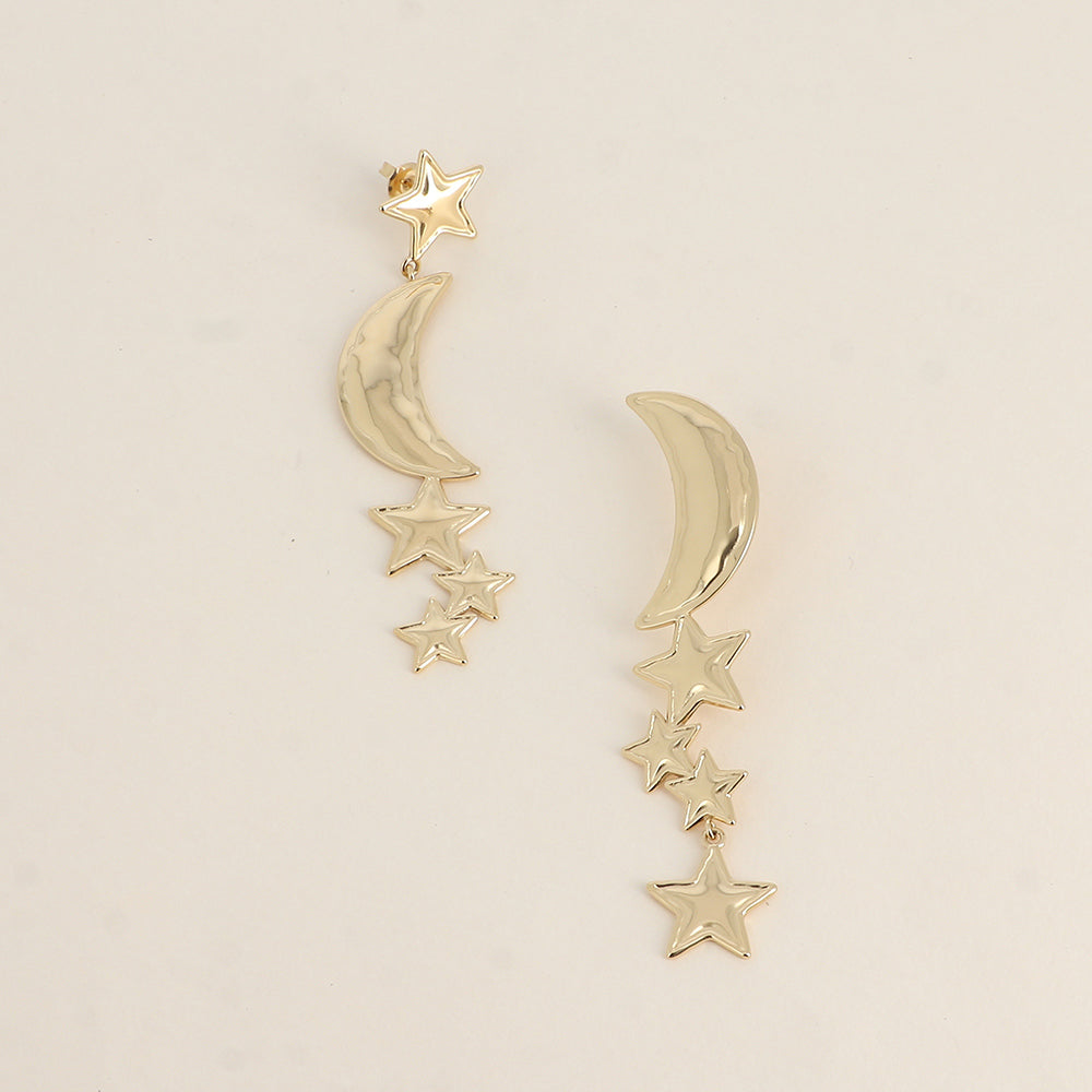 BOUCLES D'OREILLES Dame  PENDANTES  BOHM ETOILES ET LUNE