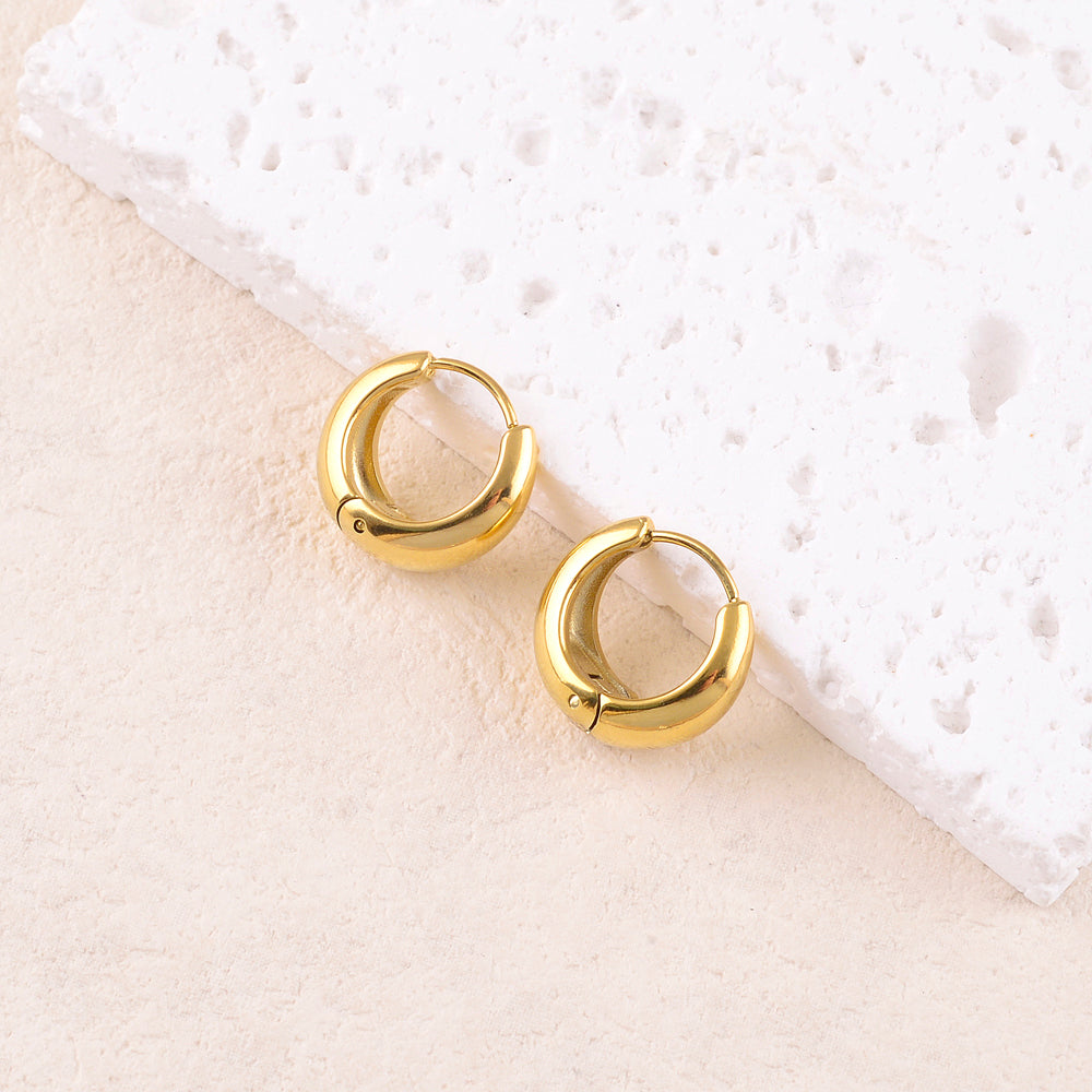 BOUCLES D'OREILLES Dame ACIER DORE CREOLES AVEC EFFET LISSE