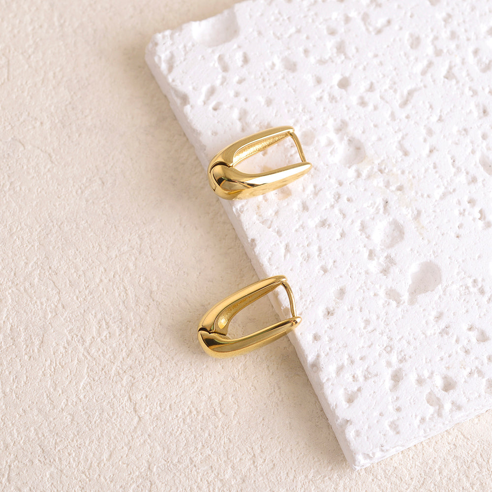 BOUCLES D'OREILLES Dame ACIER DORE CREOLES RECTANGULAIRES