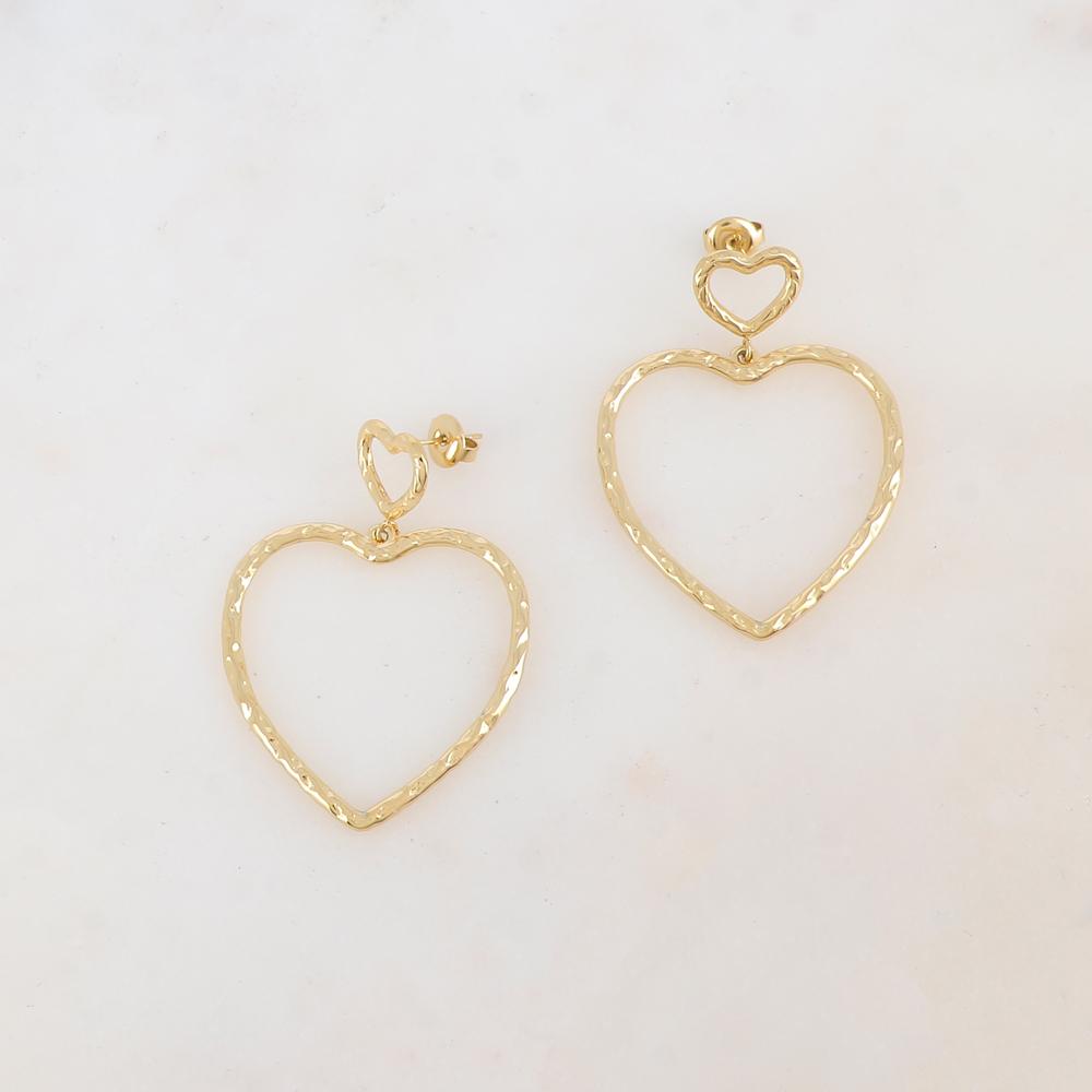 BOUCLES D'OREILLES Dame double coeur martelé  IKITA