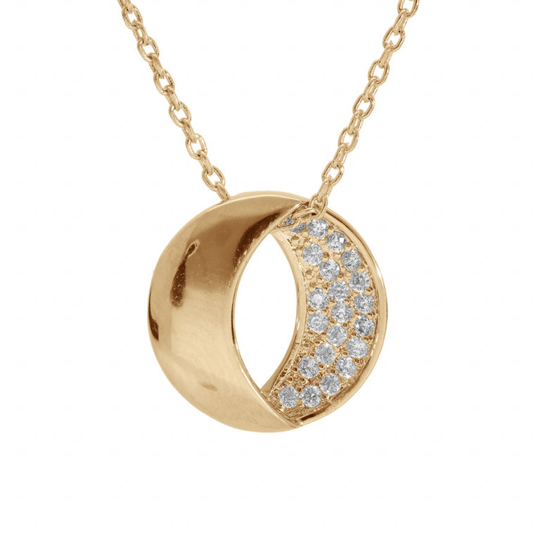 COLLIER Dame pendentif rond et zirconium PLAQUE OR