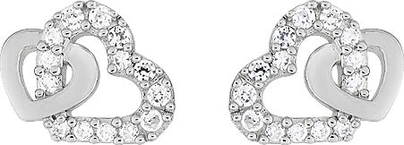 BOUCLES D'OREILLES Dame Double coeur empierré ARGENT