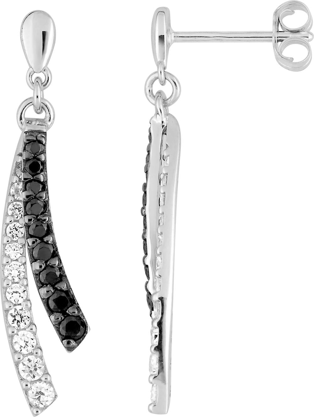 BOUCLES D'OREILLES Dame PENDANTES noires et blanches empierrées ARGENT