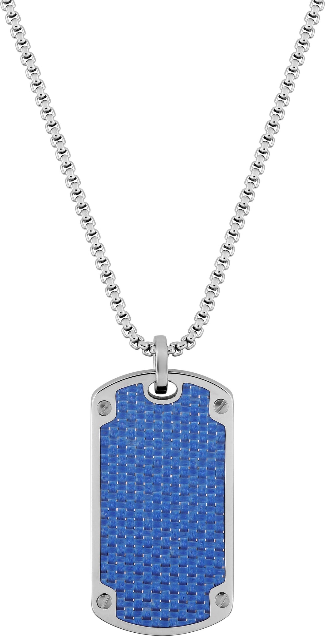 COLLIER homme plaque rectangulaire bleue ACIER INOXYDABLE