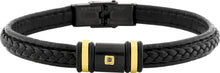 Charger l&#39;image dans la galerie, BRACELET Homme Cuir noir, Acier, et diamant noir
