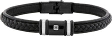 Charger l&#39;image dans la galerie, BRACELET Homme Cuir noir, Acier, et diamant noir
