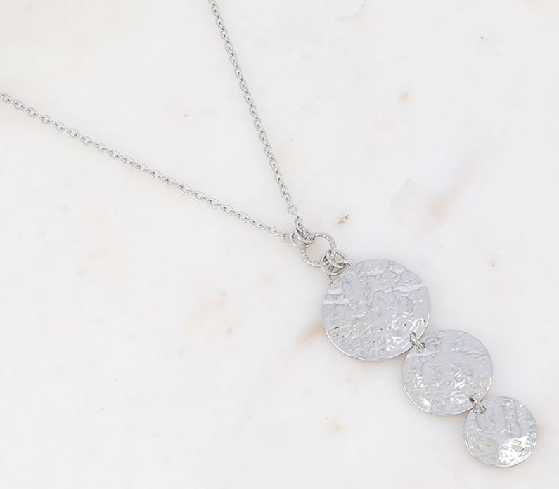 COLLIER Dame  Sautoir acier inoxydable 3 pièces martelées
