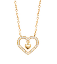 Charger l&#39;image dans la galerie, COLLIER Dame Motif DOUBLE COEURS PLAQUE OR + OXYDES
