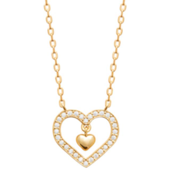 COLLIER Dame Motif DOUBLE COEURS PLAQUE OR + OXYDES