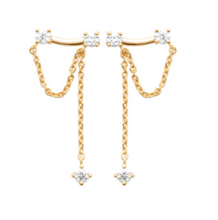 Charger l&#39;image dans la galerie, BOUCLES D&#39;OREILLES Dame contour plaqué or + oxydes + chainette
