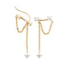 Charger l&#39;image dans la galerie, BOUCLES D&#39;OREILLES Dame contour plaqué or + oxydes + chainette
