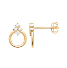 Charger l&#39;image dans la galerie, BOUCLES D OREILLES Femme PLAQUE OR OXYDES BLANCS

