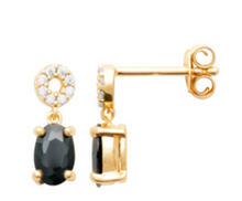 Charger l&#39;image dans la galerie, BOUCLE D OREILLE Femme PLAQUE OR OXYDES BLANCS ET NOIR
