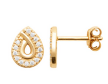 Charger l&#39;image dans la galerie, BOUCLES D&#39;OREILLES Dame clous empierrés forme goutte PLAQUE OR
