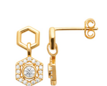 Charger l&#39;image dans la galerie, BOUCLES D&#39;OREILLES Dame pendantes hexagonales empierrées  PLAQUE  OR
