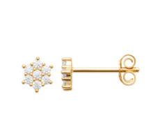 Charger l&#39;image dans la galerie, BOUCLES D&#39;OREILLES Dame clous forme étoile empierrée  PLAQUE  OR
