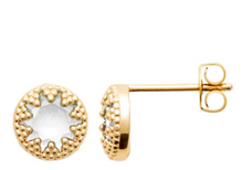 Charger l&#39;image dans la galerie, BOUCLES D&#39;OREILLES Dame clous forme ronde avec cristal  PLAQUE  OR
