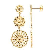 Charger l&#39;image dans la galerie, BOUCLES D&#39;OREILLES Dame pendantes avec ronds ajourés  PLAQUE  OR
