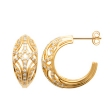 Charger l&#39;image dans la galerie, BOUCLES DOREILLES Dame Demi-Créoles ajourées et empierrées PLAQUE OR
