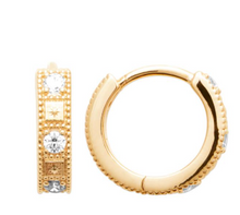 Charger l&#39;image dans la galerie, BOUCLES DOREILLES Dame Créoles larges empierrées  PLAQUE OR
