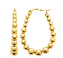 Charger l&#39;image dans la galerie, BOUCLES D&#39;OREILLES Dame Créoles ovales boules ACIER DORE INOXYDABLE
