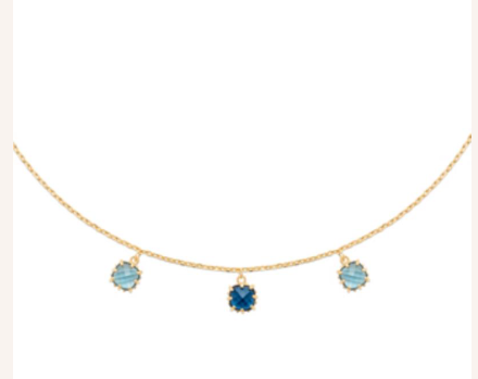 COLLIER Dame  pendentifs oxydes bleus PLAQUE OR