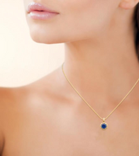 Charger l&#39;image dans la galerie, COLLIER Dame pendentif rond avec cristal bleu ou blanc PLAQUE OR
