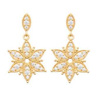 BOUCLES D'OREILLES Dame pendantes ETOILES empierrées  PLAQUE  OR