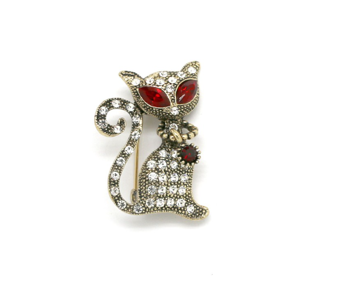 BROCHE Femme CHAT YEUX ROUGE BH1761