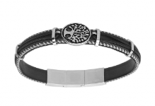 BRACELET Homme Arbre de vie  CUIR ET ACIER