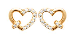 BOUCLES D OREILLES Dame PLAQUE OR COEUR+ OXYDES BLANCS