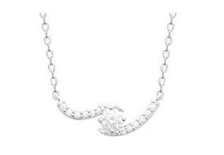 COLLIER Dame pendentif rond et volutes oxydes blancs ARGENT RHODIE