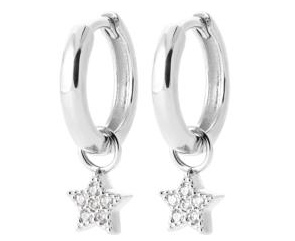 BOUCLES D'OREILLES Dame créoles et pampilles étoiles ARGENT RHODIE