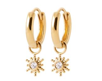 BOUCLES D'OREILLES Dame créoles et pampilles soleil PLAQUE OR