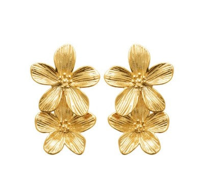 BOUCLES D'OREILLES Dames pendantes  FLEURS ACIER DORE
