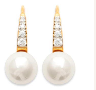 BOUCLES D'OREILLES Dame Dormeuse perles imitation PLAQUE OR