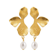 Charger l&#39;image dans la galerie, BOUCLES D&#39;OREILLES Dame demi6feille  perle ACIER DORE
