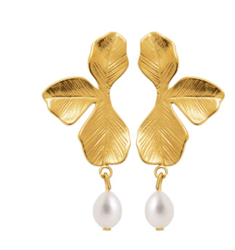 BOUCLES D'OREILLES Dame demi6feille  perle ACIER DORE
