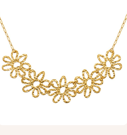 COLLIER Dame fleurs ACIER DORE