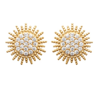 BOUCLES D'OREILLES Dame PLAQUE OR SOLEIL OXYDES