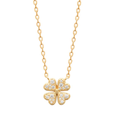 COLLIER Dame Trèfle + zirconiums PLAQUE OR