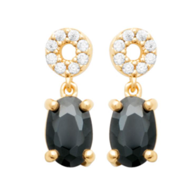 BOUCLE D OREILLE Femme PLAQUE OR OXYDES BLANCS ET NOIR