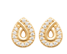 Charger l&#39;image dans la galerie, BOUCLES D&#39;OREILLES Dame clous empierrés forme goutte PLAQUE OR
