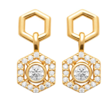 BOUCLES D'OREILLES Dame pendantes hexagonales empierrées  PLAQUE  OR