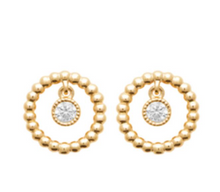 Charger l&#39;image dans la galerie, BOUCLES D&#39;OREILLES Dame clous forme ronde empierrée  PLAQUE  OR
