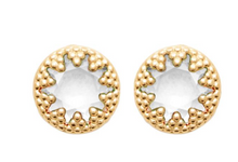 Charger l&#39;image dans la galerie, BOUCLES D&#39;OREILLES Dame clous forme ronde avec cristal  PLAQUE  OR
