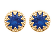 Charger l&#39;image dans la galerie, BOUCLES D&#39;OREILLES Dame clous forme ronde avec cristal bleu  PLAQUE  OR
